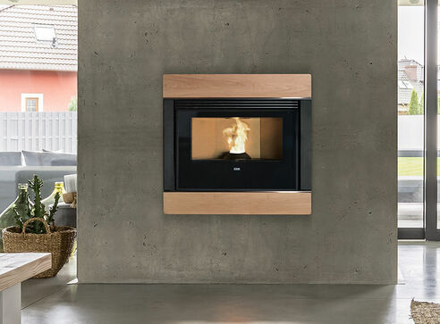 Klover Wave 110 wood pellet inset stove with revere wood cladding